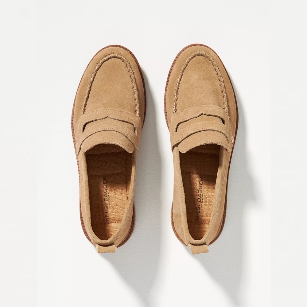 Anthropologie Kelsi Dagger Brooklyn Lens Suede Loafers SAND COLOR